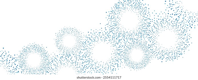 Blue geometric abstract background frame. A group of cells, an information grid. Technological texture of chaotic circles, particles, fragments. Poster for business, medicine, presentations. Vector	