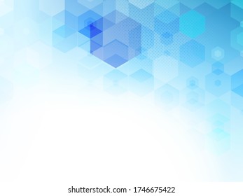 
Blue geometric abstract background. Blue hexagon and halftone effect.