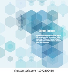 Blue geometric abstract background. Blue hexagon and halftone effect.