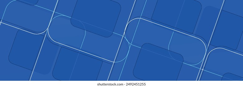 Blue geometric abstract background with overlapping layers. Modern round square shape creative design. Futuristic concept, vector.