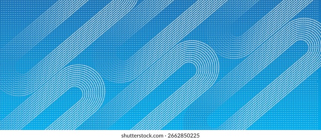 blue geometric abstract background overlapping layers on bright space with line effect decoration. Circle style concept modern graphic design element for banner, flyer, card.