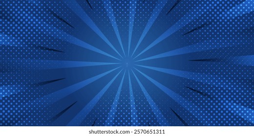 Blue Geometric Abstract Background With Radial Design and Dotted Patterns. Blue Comic Suitable for templates, sale banners, events. Vector Illustration