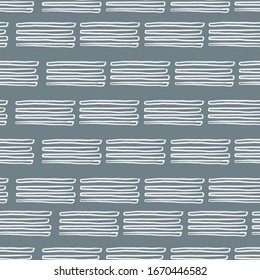 Blue Geometric Abstract Dashed Line Pattern. Seamless repeat. Blue background grey lines.