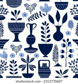 Blue Geometric Abstract Scandinavian Design Seamless Pattern