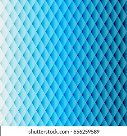 Blue geometric background. Blue color tiled  pattern of rhombuses with lighting and shadows
