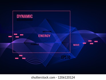 Blue geometric background with dynamic waves. Abstract vector illustration.