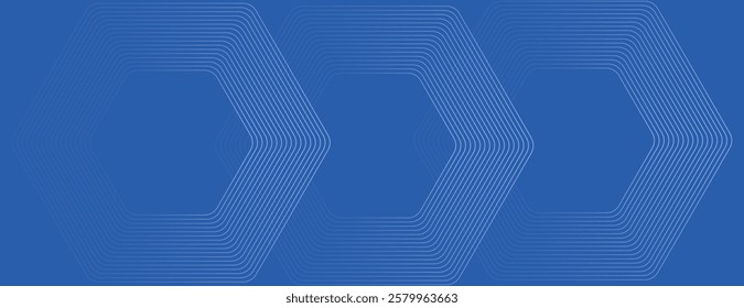 Blue geometric background with hexagonal patterns. The blue background features a modern, textured design with repeating lines. Minimal abstract hexagon pattern vector gradient background 