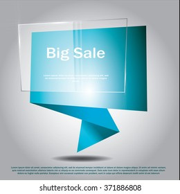 Blue geometric background with paper and transparent glass details. Business backdrop good for sale, flyer, special offer poster design and other. Eps 10 vector illustrated template