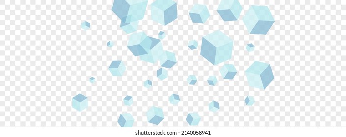 Vector transparente de fondo geométrico azul. Tarjeta moderna de polígono. Ilustración de Ciencia Cúbica Blanca. Diseño isométrico. Caja de partículas grises.