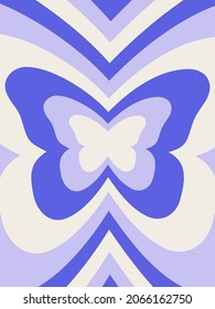 Blue Geometric background. Vector illustration of butterflies. Abstract background with repeating butterflies. Design template. Hypnotic pattern. Nostalgia for the year 2000, Y2k style