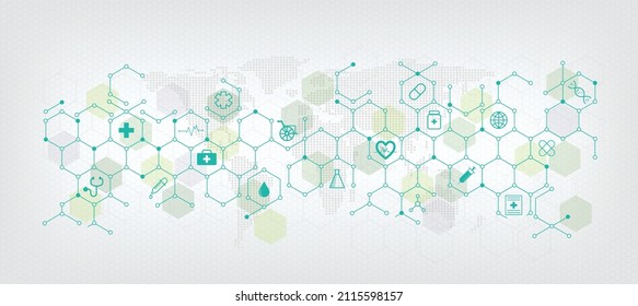 blue geometric business template and background for healthcare and medical concept with connections for health insurance and health insurance concepts