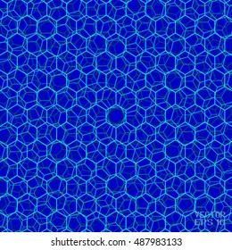 Blue Geometric Cellular Pattern. Abstract Monochrome Grid with Hexagon. Graphic Style for Print. Vector. 3d Illustration