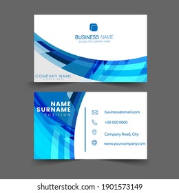 Blue geometric creative business card and name card, horizontal simple clean template vector design, layout in rectangle size. Flat Design Vector Illustration. Stationery Design.