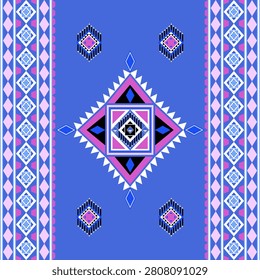 Blue geometric ethnic seamless pattern with Aztec ornament. Vector illustration. Navajo and Mediterranean styles. Ideas for wallpapers, tiles, pottery, rugs, and textiles.