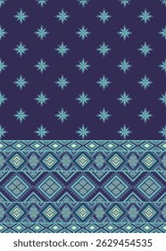 Blue geometric ethnic tribal pattern design for textile, wrapping, pillow, decoration.