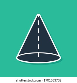 Blue Geometric figure Cone icon isolated on green background. Abstract shape. Geometric ornament.  Vector Illustration