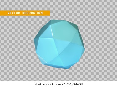 Blue Geometric figure icosahedron polyhedron with 20 faces. Isolated Realistic object in 3d. Vector illustration