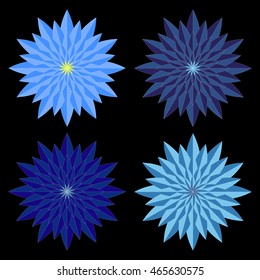 Blue geometric flower mandala. Vector element for decoration creative works. Round pattern.