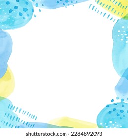 Blue geometric frame painted by watercolor. Vector illustration.