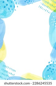 Blue geometric frame painted by watercolor. Vector illustration.