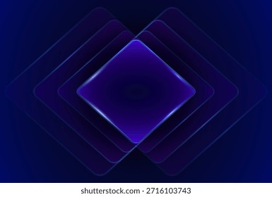 Diseño de Vector de marco geométrico azul. Tres Formas de rombo superpuestas. Siguiente lugar. Borde de neón brillante. 