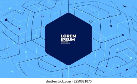 Blue geometric hexagon lines and dots connection banner template.