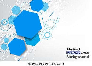 blue geometric hexagon shape white vector background