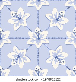 Blue Geometric Lily Seamless Pattern Background