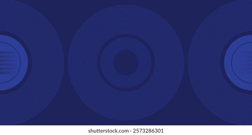 Blue geometric lines on dark blue background. Abstract blue circle lines and halftone  design. Modern futuristic concept
