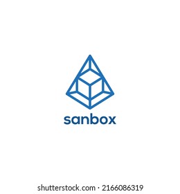 blue geometric logo with prism and cube for start up digital company logo design inspiration