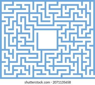 Blue geometric maze on a white background. Vector illustration.