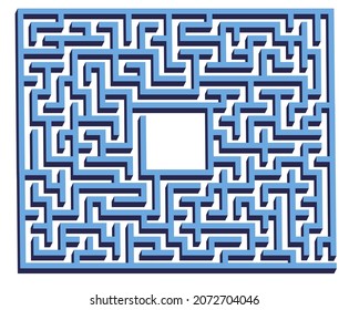 Blue geometric maze on a white background. Vector illustration.