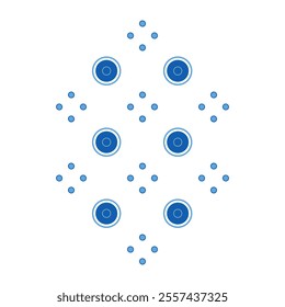 Blue geometric minimalist design element. Blue colors circular motifs on white background. Traditional ethnic craft monochrome ornament for your design project. Decor from round elements