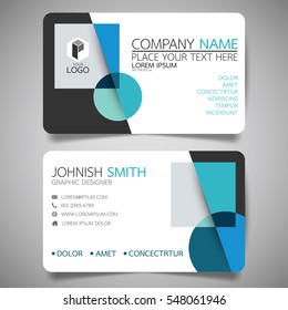 Blue geometric modern creative business card and name card,horizontal simple clean template vector design, layout in rectangle size.