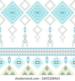 Blue geometric Native American seamless pattern with ethnic Aztec ornament. Vector illustration. Navajo style. Ideas for wallpaper, rugs, tiles, pottery, fabric edges, and curtains.