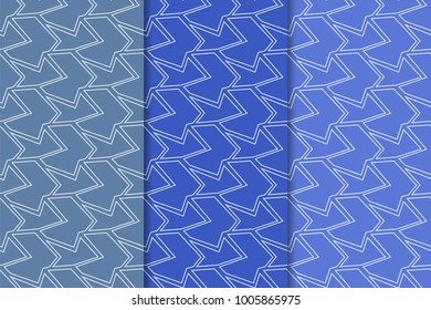Blue geometric ornaments. Set of vertical seamless patterns for web, textile and wallpapers