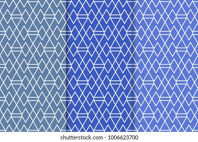Blue geometric ornaments. Set of vertical seamless patterns for web, textile and wallpapers
