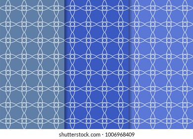 Blue geometric ornaments. Set of vertical seamless patterns for web, textile and wallpapers