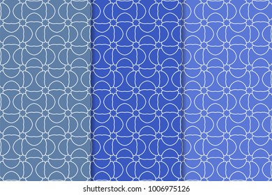 Blue geometric ornaments. Set of vertical seamless patterns for web, textile and wallpapers