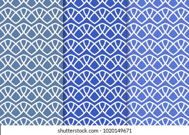 Blue geometric ornaments. Set of vertical seamless patterns for web, textile and wallpapers