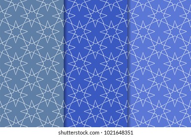 Blue geometric ornaments. Set of vertical seamless patterns for web, textile and wallpapers