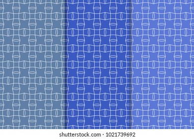 Blue geometric ornaments. Set of vertical seamless patterns for web, textile and wallpapers