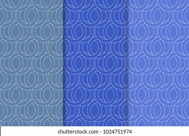 Blue geometric ornaments. Set of vertical seamless patterns for web, textile and wallpapers
