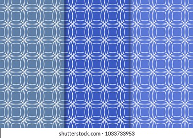 Blue geometric ornaments. Set of vertical seamless patterns for web, textile and wallpapers