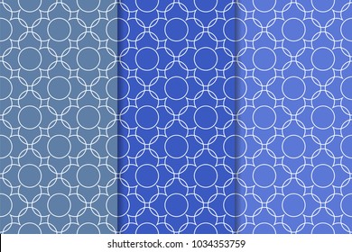 Blue geometric ornaments. Set of vertical seamless patterns for web, textile and wallpapers