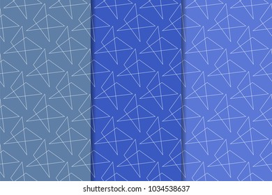Blue geometric ornaments. Set of vertical seamless patterns for web, textile and wallpapers