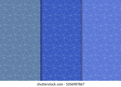 Blue geometric ornaments. Set of vertical seamless patterns for web, textile and wallpapers
