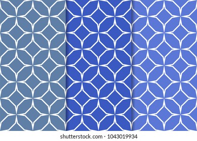 Blue geometric ornaments. Set of vertical seamless patterns for web, textile and wallpapers