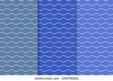 Blue geometric ornaments. Set of vertical seamless patterns for web, textile and wallpapers