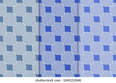 Blue geometric ornaments. Set of vertical seamless patterns for web, textile and wallpapers
